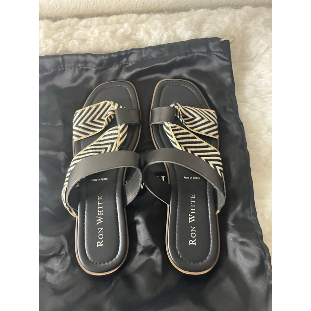 Ron White Women White and Black Cloth Sandals Size EU 40/US 9.5